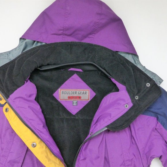 Womens Large 12 Insulated Ski Jacket Attached Hood Purple and Blue - Picture 3 of 8